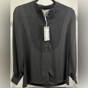 Ranna Gill Button Down Black Blouse Retail $259
